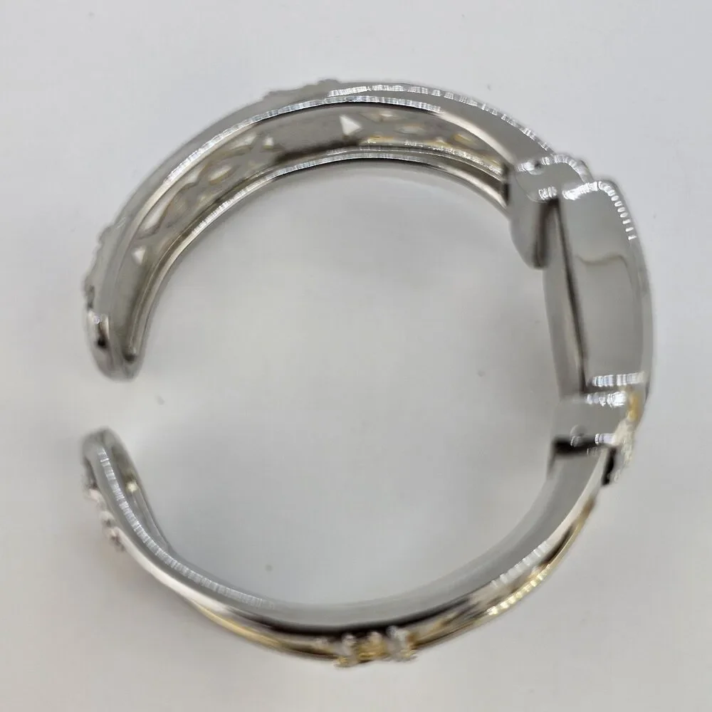 Vivani Women's Cuff‎ Watch 25MM White Dial Two Tone Bracelet Band 6